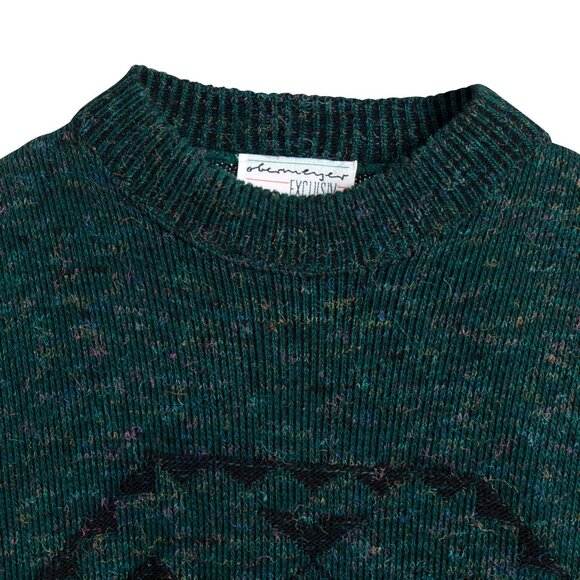 obermeyer (Germany) Intarsia Melange Wool 1x1 Rib Knit Studded Jumper Emerald - Picture 4 of 7